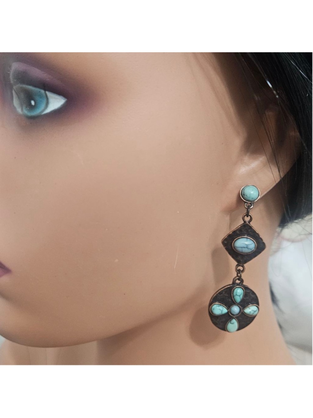 Western Style Copper Faux Turquoise Stone Women's Dangle Earrings